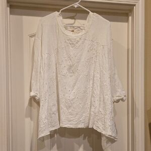 Free People Cream Textured Blouse